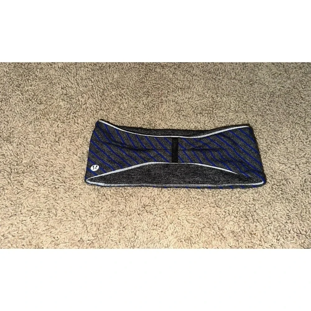Lululemon Headband Heathered Gray/Black Reversible Running Yoga Sporty Logo.